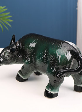 陶瓷青牛风水摆件中式雕塑