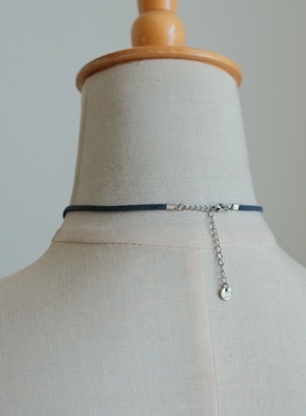 菠萝手作蓝色麂皮绒蝴蝶结项圈