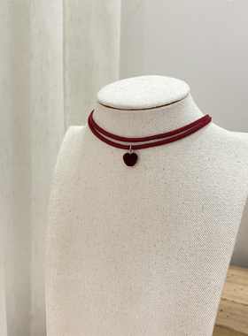 菠萝手作红色植绒爱心choker