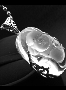 复古镶嵌女款弥勒佛项饰S925银