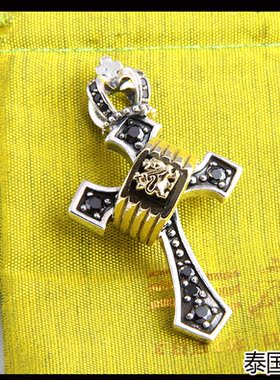 十字架银饰镶嵌黑玛瑙项链坠