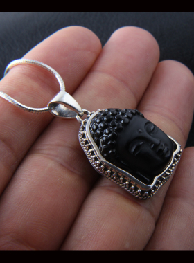 天然释迦摩尼佛头吊坠925纯银