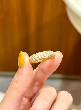 保色黄金色繁星戒指轻奢沙金满钻红宝石金刚杵指环