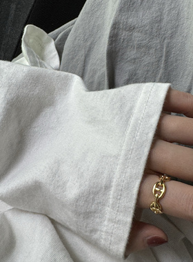 质感猪鼻子镂空复古CD戒指女款简约高级感小众设计通体纯银镀k金