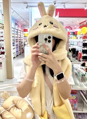 小红书同款小八吉伊围巾乌萨奇帽子冬季手套一体加绒加厚三合一