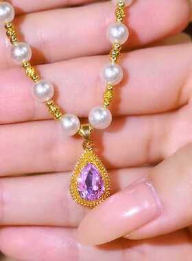 高级感紫色水滴珍珠锁骨链项链女短款设计感网红百搭配饰2026新款