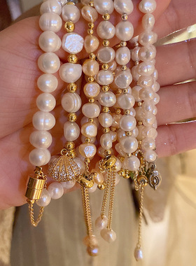 法式百搭淡水珍珠圆珠鱼尾手链时尚轻奢气质手环小众高级感手饰女