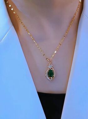 项链女ins新款时尚绿色水滴锁骨链气质百搭小众设计高质感饰品
