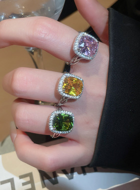 锆石绿松石幸运草花朵珍珠戒指轻奢高级感食指戒精致时尚百搭手饰