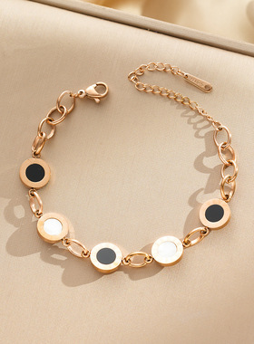 韩版气质黑白罗马钛钢手链女森系小众设计手链时尚轻奢少女手饰品