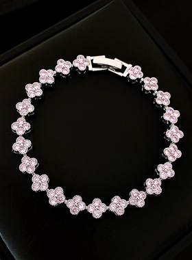 法式粉色花朵卡扣锆石手链轻奢高级感手环甜美时尚手饰设计感小众