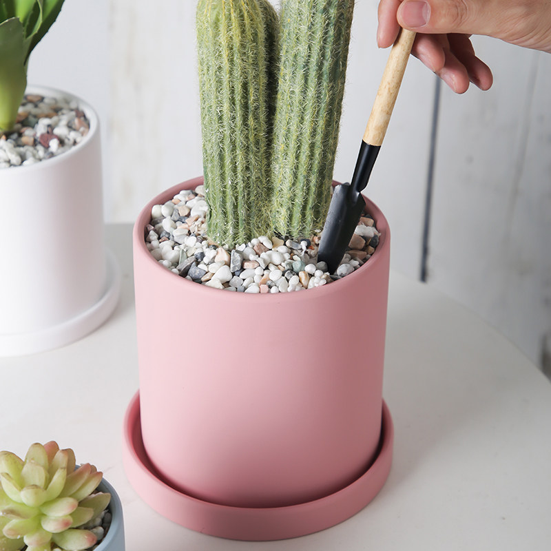 莫兰迪陶土直筒圆柱形北欧多彩花盆室内多肉鲜花绿植简约盆带托盘,淘宝优惠券,粉丝福利购,淘宝优惠卷