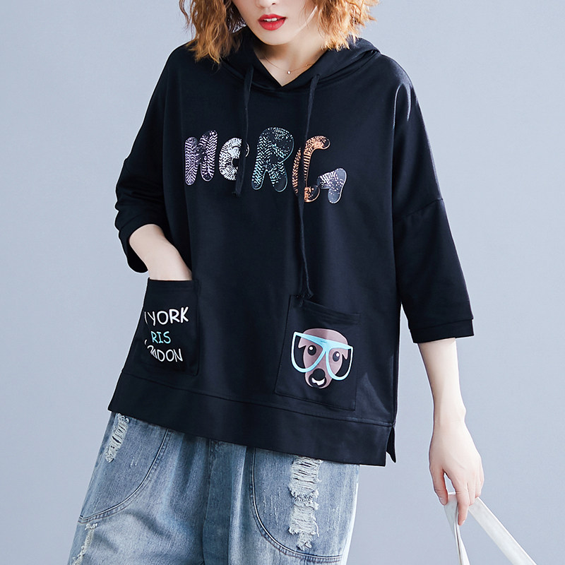 夏季新款字母卡通落肩帽衫休闲卫衣 衣恋红唇卫衣/绒衫