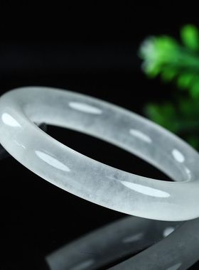 高冰冰透水沫石英岩玉白冰圆条手镯女款玉石白月光胖圆玉镯子送礼