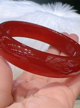 天然转运红色福镯玛瑙手镯正圈玉髓女款旺夫本命年手镯玉镯子证书