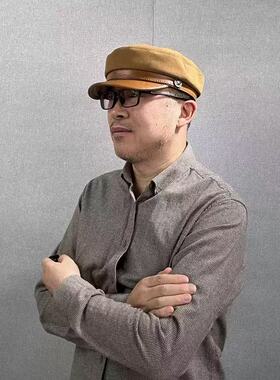 复古真皮男2025新款纯色鸭舌帽