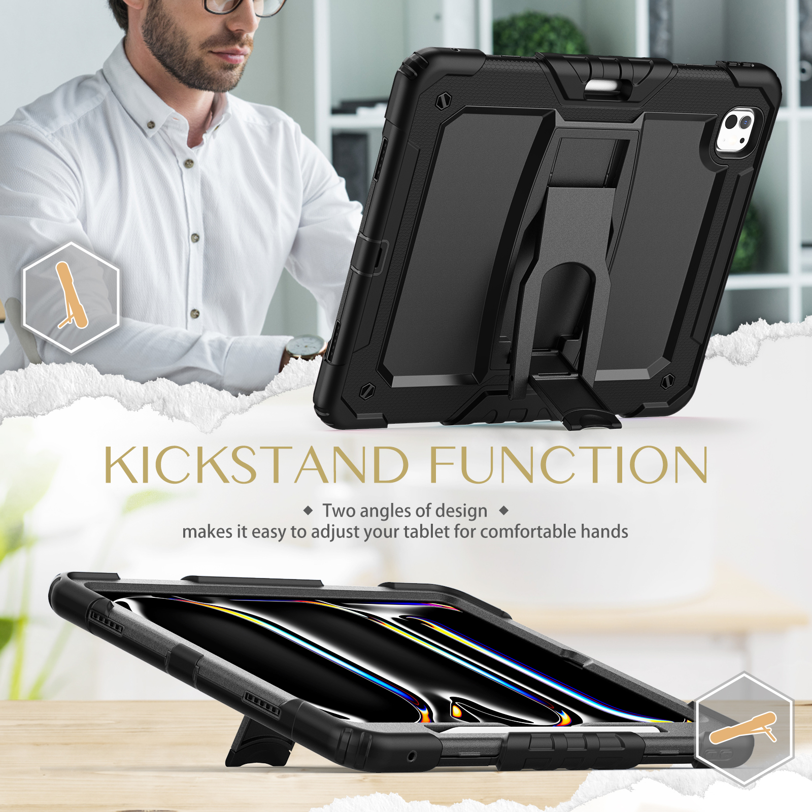 适用苹果iPad Air11寸A16电脑保护套带笔槽Air7/6/5/4防摔Pro11寸1/2/3/4代支架平板壳Air13/Pro13 Mini6/7 - 图3