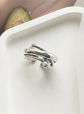 不规则多层缠绕光面开口戒指情侣