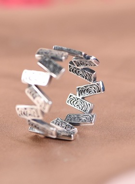 复古中国风唐草阑珊国潮风花纹戒指ins风小众简约开口指环女 饰品