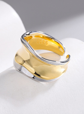 欧美时尚极简波浪曲线戒指小众设计夸张圆弧冷淡风几何指环首饰品