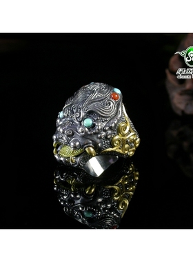 霸气风925银绿松石戒指