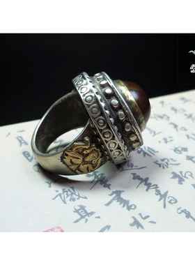 实物拍照wp1376 不还价 银镶玛瑙维多利亚时期男戒指板指