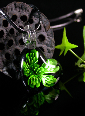 现货古法琉璃 手工琉璃心形项链 女款送韩国皮绳tg238