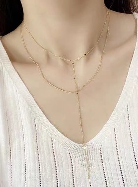 银色双层蛇骨项链女锁骨链夏2022年新款轻奢小众简约百搭颈链配饰