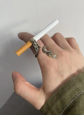 欧美新款烟夹指环戒指男创意朋克霸气龙形抽烟指环烟托戒指