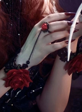 暗黑系玫瑰花蕾丝手环女手腕套手链红色手袖结婚礼服lolita洛丽塔