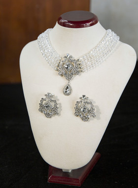 水舞D1206 韩式多层水晶串珠新娘项链耳环套装高级感项链礼服配饰
