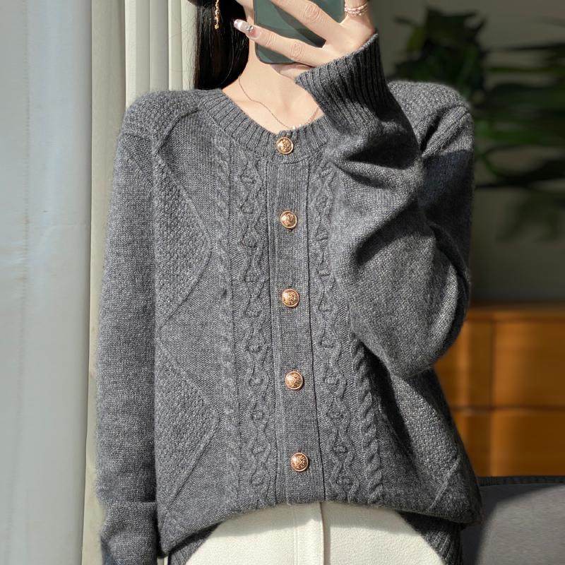 100%纯羊毛开衫女圆领小香风菱形扭花针织外套毛衣加厚羊绒衫上衣,淘宝优惠券,粉丝福利购,淘宝优惠卷