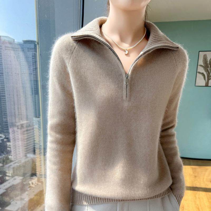 2024秋100%纯羊毛衫女半开领拉链加厚针织毛衣宽松羊绒衫打底上衣,淘宝优惠券,粉丝福利购,淘宝优惠卷