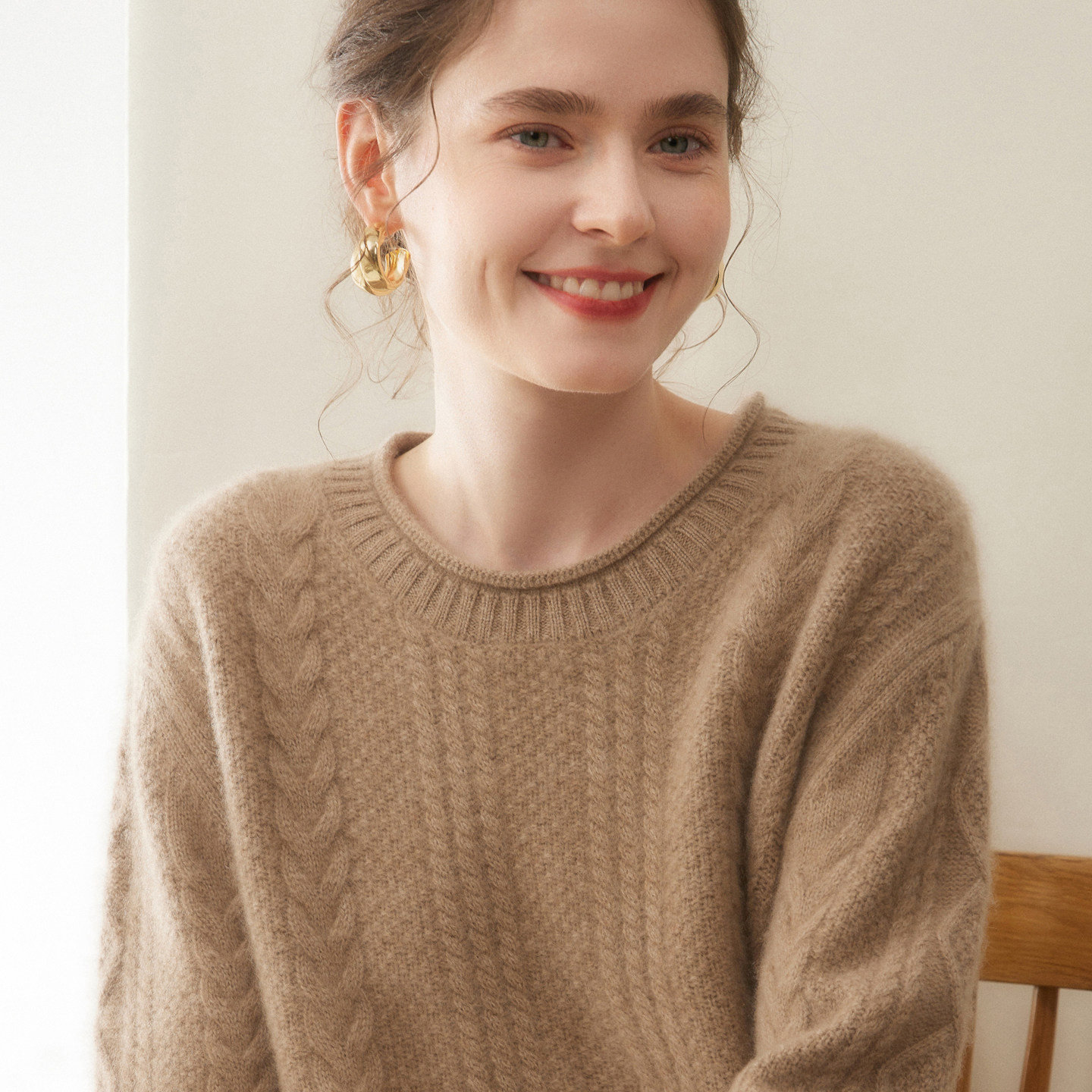 重磅三股加厚山羊绒衫女圆领绞花毛衣加厚针织打底衫宽松羊毛上衣,淘宝优惠券,粉丝福利购,淘宝优惠卷