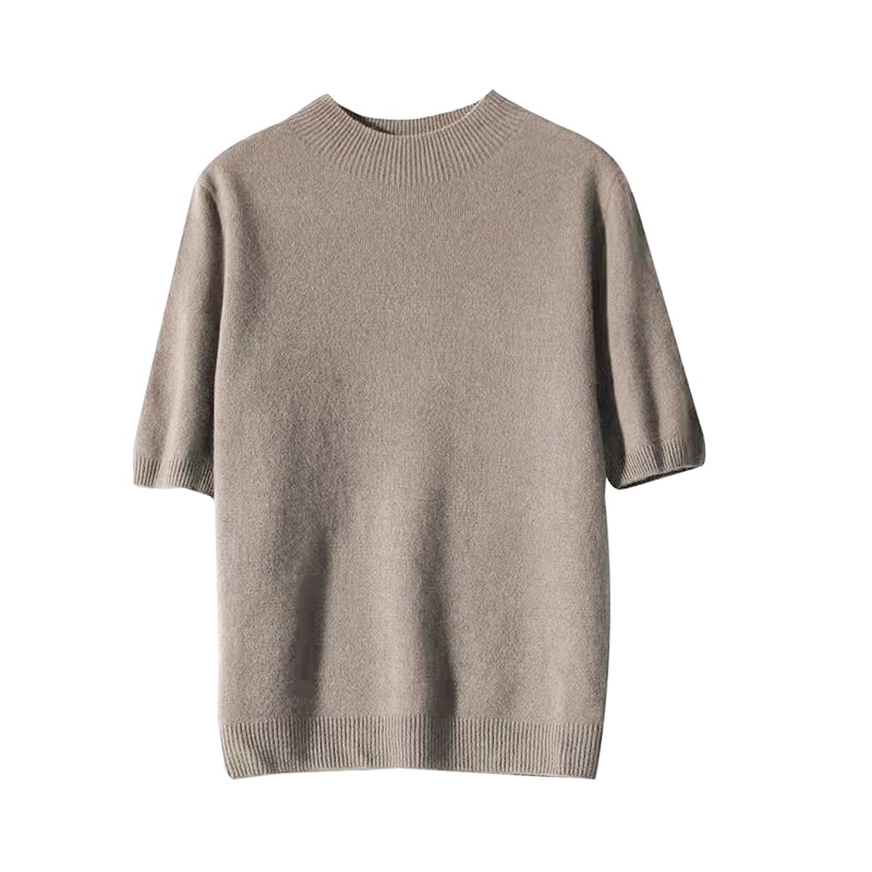 一线成衣五分袖半高领100%纯羊毛衫女套头宽松针织打底羊绒衫内搭 - 图3