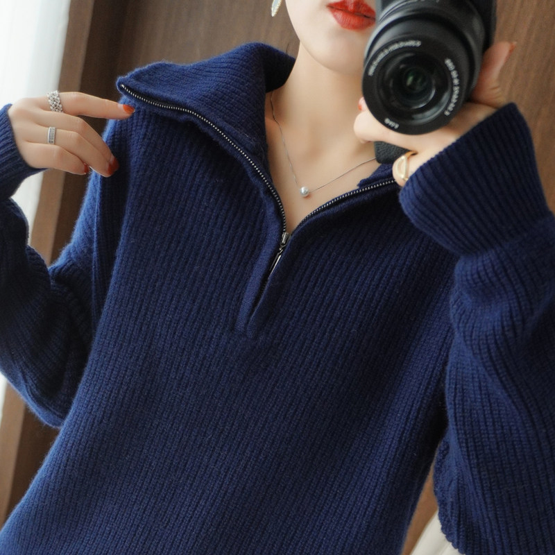 半开领拉链100%纯羊毛衫女高领加厚长袖毛衣宽松羊绒针织打底上衣,淘宝优惠券,粉丝福利购,淘宝优惠卷