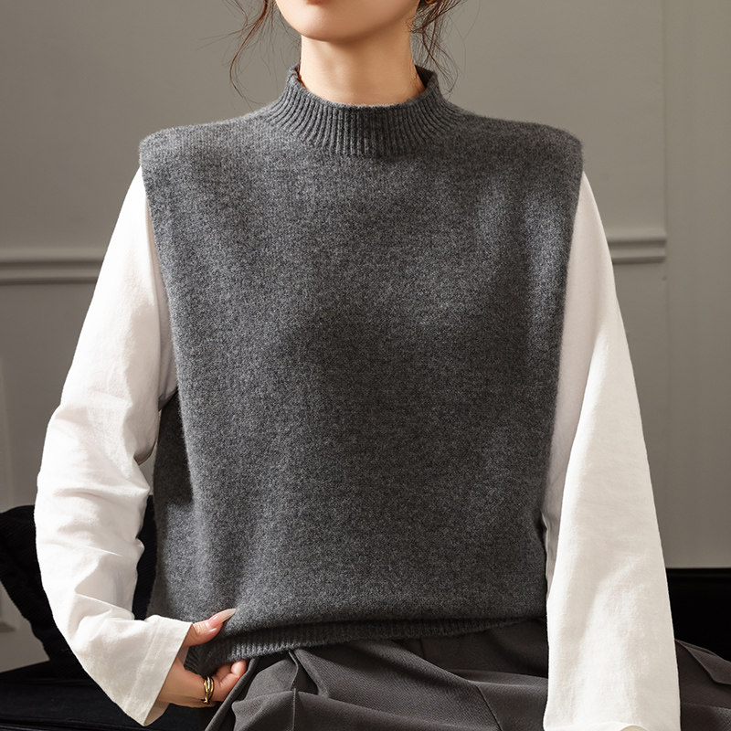 2026新款100%纯羊毛衫马甲女半高领加厚无袖毛衣背心宽松羊绒坎肩,淘宝优惠券,粉丝福利购,淘宝优惠卷