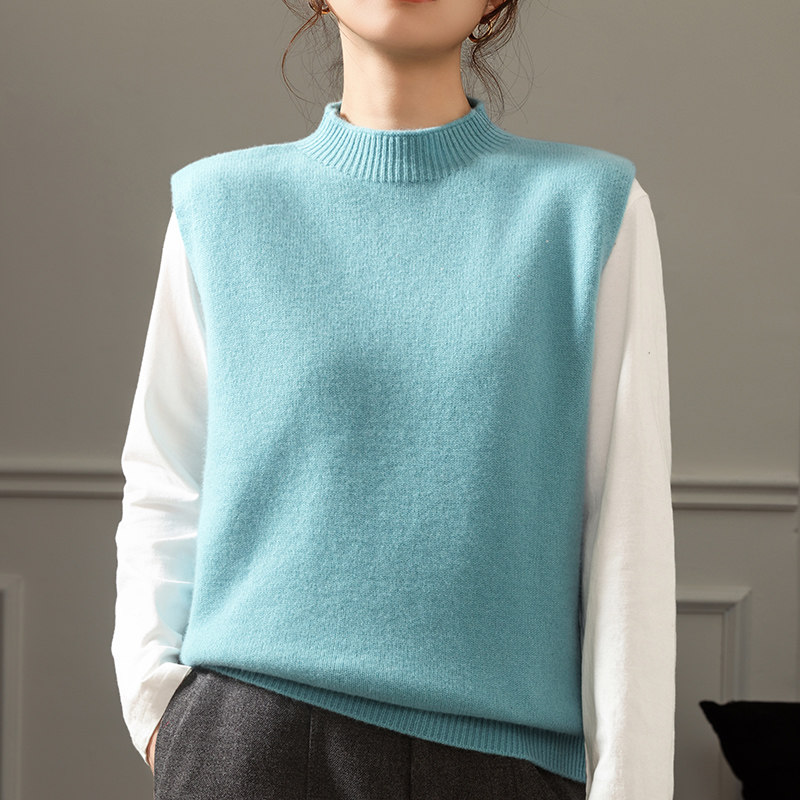 2026新款100%纯羊毛衫马甲女半高领加厚无袖毛衣背心宽松羊绒坎肩,淘宝优惠券,粉丝福利购,淘宝优惠卷