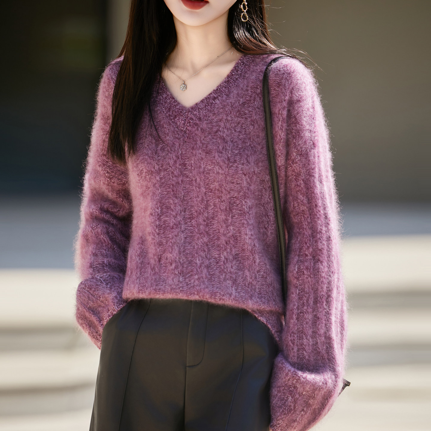 高级感100纯羊毛衫女V领加厚坑条花纱针织毛衣宽松拉绒羊绒衫打底,淘宝优惠券,粉丝福利购,淘宝优惠卷