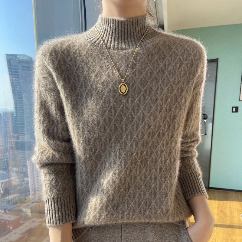 100%纯羊毛衫女半高领菱形扭花长袖毛衣加厚针织宽松羊绒打底上衣,淘宝优惠券,粉丝福利购,淘宝优惠卷