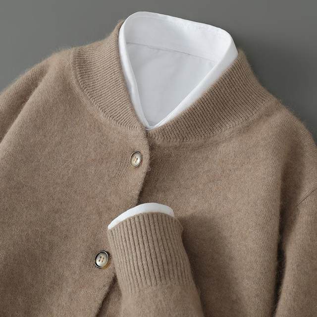 Round neck 100% pure wool cardigan men's coat sweater