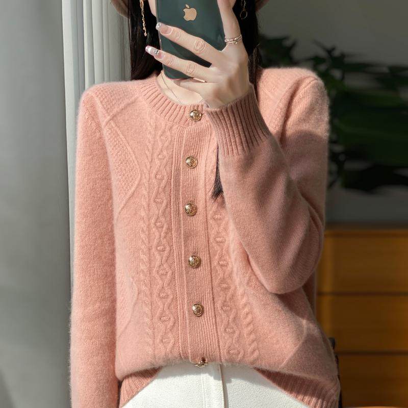 100%纯羊毛开衫女圆领小香风菱形扭花针织外套毛衣加厚羊绒衫上衣,淘宝优惠券,粉丝福利购,淘宝优惠卷