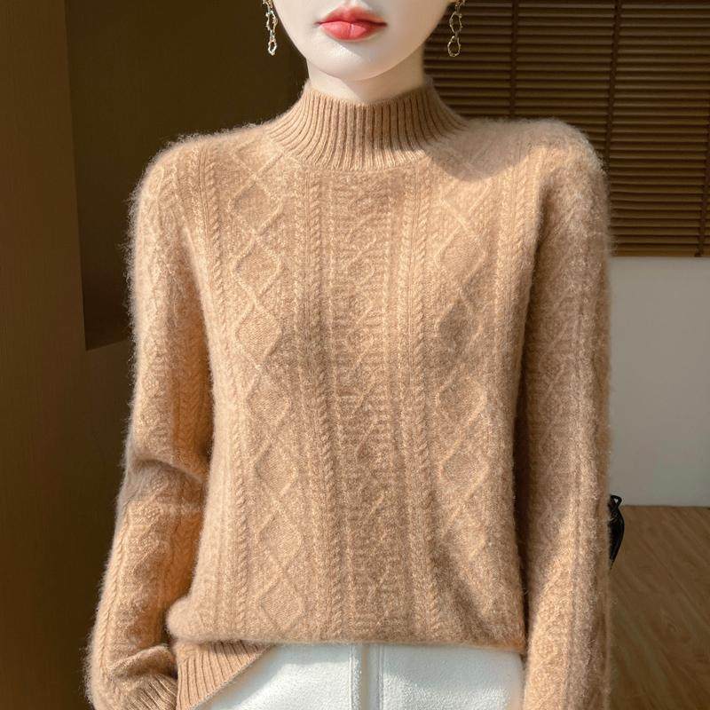 25秋冬半高领菱形绞花100%纯羊毛衫女加厚宽松羊绒衫针织打底毛衣,淘宝优惠券,粉丝福利购,淘宝优惠卷