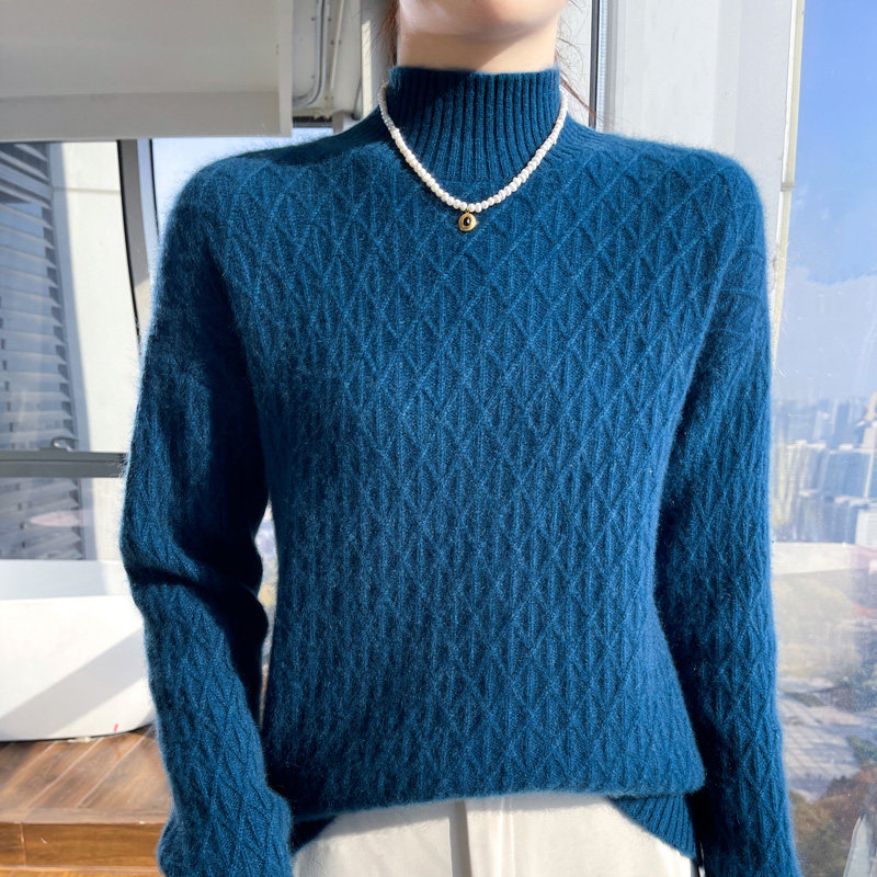 100%纯羊毛衫女半高领菱形扭花长袖毛衣加厚针织宽松羊绒打底上衣,淘宝优惠券,粉丝福利购,淘宝优惠卷