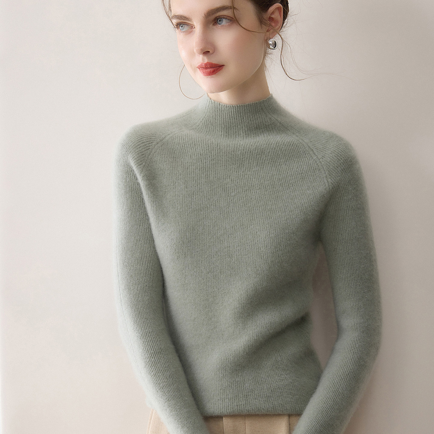 100%纯山羊绒衫女一线成衣半高领坑条针织毛衣修身无缝羊毛衫打底,淘宝优惠券,粉丝福利购,淘宝优惠卷