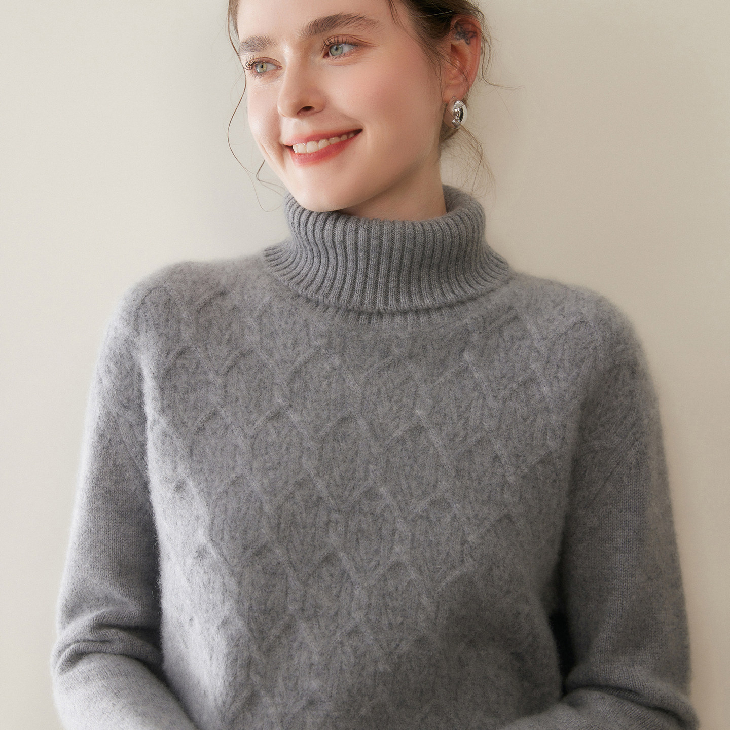 五针三股加厚高级感山羊绒衫女高领菱形提花针织毛衣宽松羊毛打底,淘宝优惠券,粉丝福利购,淘宝优惠卷