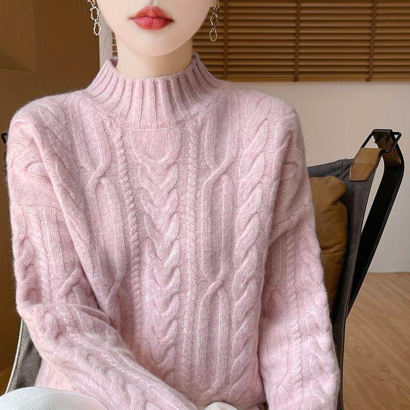 重磅加厚100%纯羊毛衫女半高领绞花针织毛衣宽松羊绒衫上衣打底衫,淘宝优惠券,粉丝福利购,淘宝优惠卷