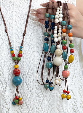 景德镇陶瓷不掉色热销项链新中式民族风毛衣链古风编织绳长款颈