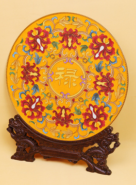 掐丝景泰蓝牡丹捧禄玄关铜盘摆件