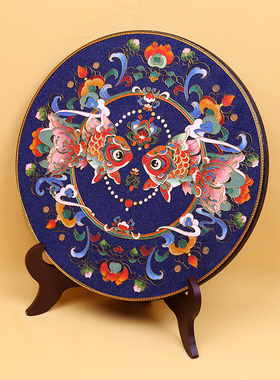 碳盘双鱼摆件掐丝珐琅彩中式玄关客厅景泰蓝手工艺桌面坐盘礼品